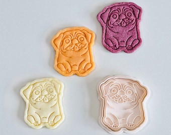 Pug Dog Cookie Cutter | Animal & Pet Cookie Cutter Stamp Set | Pug Puppy Fondant Molds | 3D Printed