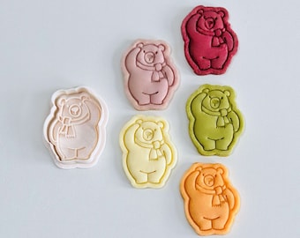 Bear Cookie Cutter | Winter Polar Bear Cookie Cutter Stamp Set | Salute Bear Fondant Molds | 3D Printed