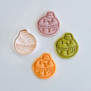 Snowman Cookie Cutter | Christmas Ornament Cookie Cutter Stamp Set | Christmas Bauble Fondant Molds | 3D Printed