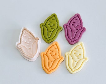 Corn Cookie Cutter | Fall Corn Cob Cookie Cutter Stamp Set | Cute Smiley Face Corn Fondant Molds | 3D Printed
