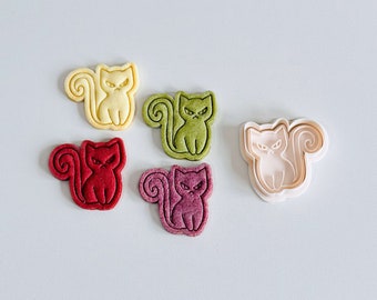Cat Cookie Cutter | Halloween Black Cat Cookie Cutter Stamp Set | Animal Fondant Molds | 3D Printed