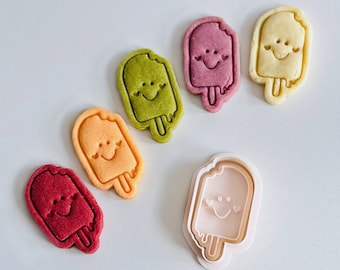 Popsicle Cookie Cutter | Love Heart Cheek Ice Cream Cookie Cutter Stamp Set | Smiley Face Popsicle Cookie Cutter | 3D Printed