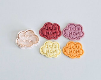 I Love You Mom Cookie Cutter | Mother's Day Cookie Cutter Stamp Set | I Love You Mom Chat Bubble Cookie Cutter | 3D Printed