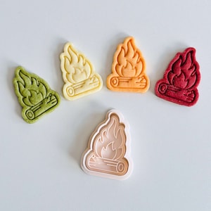 Cortador de biscoitos para fogueira | Conjunto de carimbos para cortadores de biscoitos para fogueira de acampamento de outono | Moldes de fondant Bon Fire | Impressão 3D