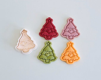 Christmas Tree Cookie Cutter | Love Heart Pine Tree Cookie Cutter Stamp Set | Christmas Tree Fondant Molds | 3D Printed