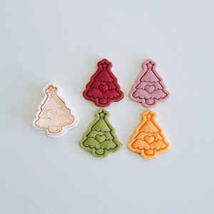 Christmas Tree Cookie Cutter | Love Heart Pine Tree Cookie Cutter Stamp Set | Christmas Tree Fondant Molds | 3D Printed