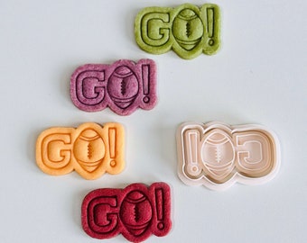 Football Cookie Cutter | Sports Cookie Cutter Stamp Set | Go Football Text Cookie Cutter | 3D Printed