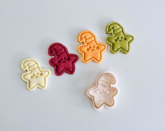 Star Cookie Cutter | Christmas Santa Hat Star Cookie Cutter Stamp Set | Cute Star Fondant Molds | 3D Printed