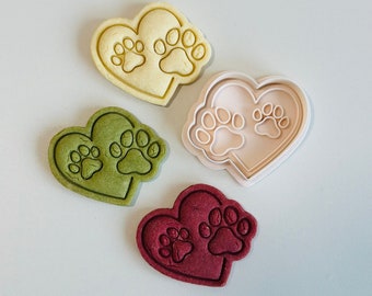 Dog Paw Cookie Cutter | Animal Cookie Cutter Stamp Set | Love Heart Puppy Footprint Cookie Cutter | 3D Printed