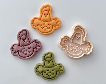 Chick Cookie Cutter - Happy Chicken Cookie Stamp Set | 3D Printed | Animal Cookie Cutter