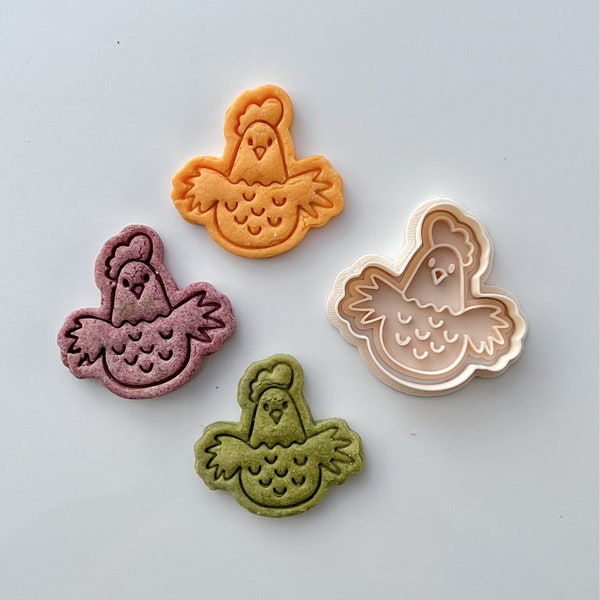 Chick Cookie Cutter - Happy Chicken Cookie Stamp Set | 3D Printed | Animal Cookie Cutter