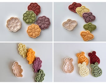 Spring Cookie Cutter Stamp Set | 3D Printed | 4 Pieces including Boho Sunflower, Bee, Ladybug & Leaf