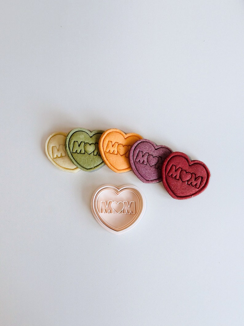 Mom Cookie Cuter | Mother's Day Cookie Cutter Stamp Set | Love Heart Mom Lettered Cookie Cutter | 3D Printed Baking Gifts for Mom image 1