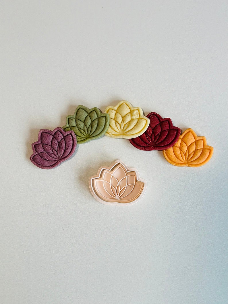Lotus Flower Cookie Cutter - Spring Floral Cookie Cutter Stamp Set | Boho Flower Fondant Molds | 3D Printed image 3