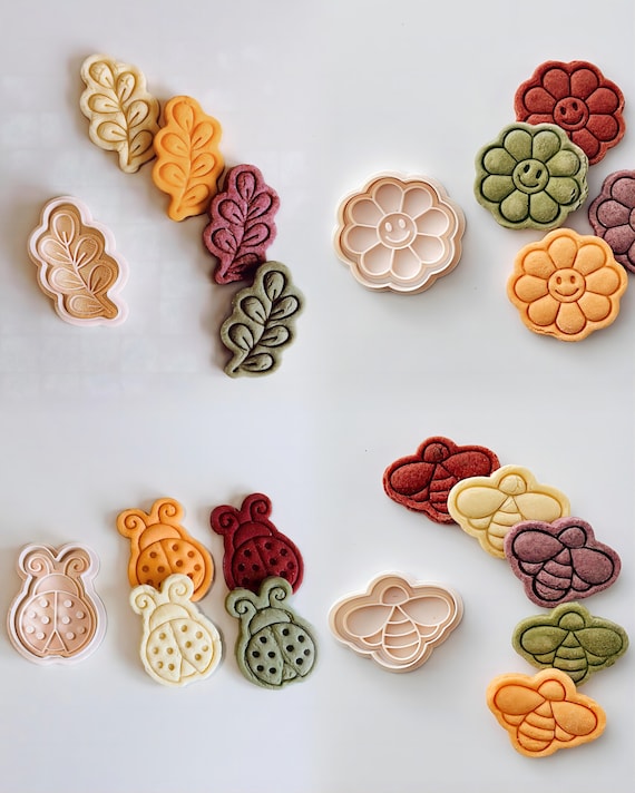 Spring Cookie Cutter Stamp Set | 3D Printed | 4 Pieces including Boho Sunflower, Bee, Ladybug & Leaf
