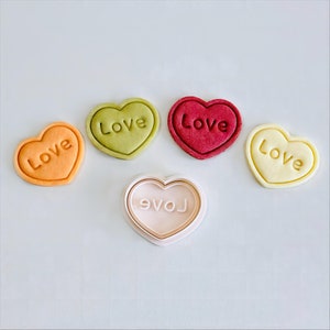 Love Cookie Cutter | Valentine&#39;s Day Heart Cookie Cutter Stamp Set | Love Heart Text Fondant Molds | 3D Printed