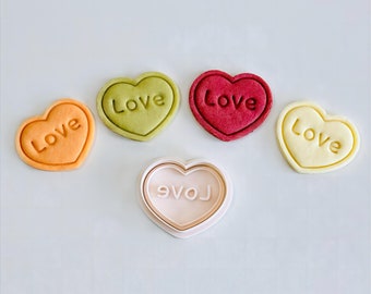Love Cookie Cutter | Valentine's Day Heart Cookie Cutter Stamp Set | Love Heart Text Fondant Molds | 3D Printed