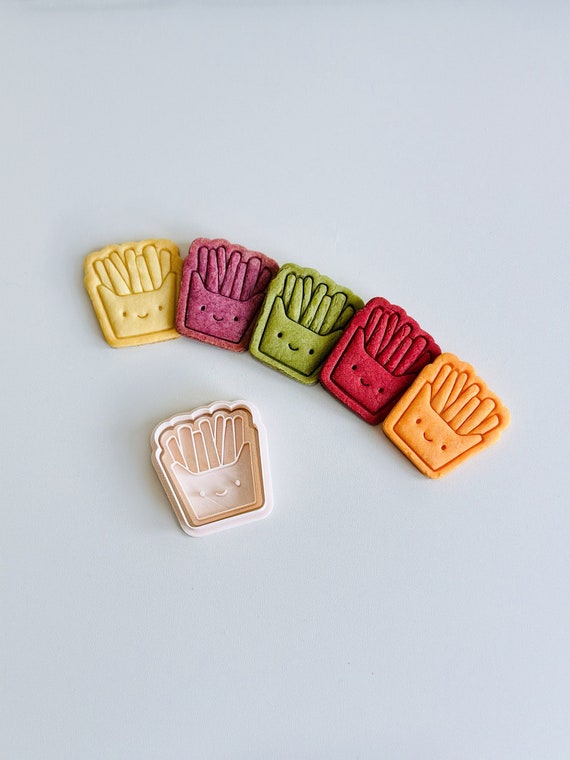 French Fries Cookie Cutter | Food Cookie Cutter Stamp Set | Smiley Face Fries Cookie Cutter | 3D Printed
