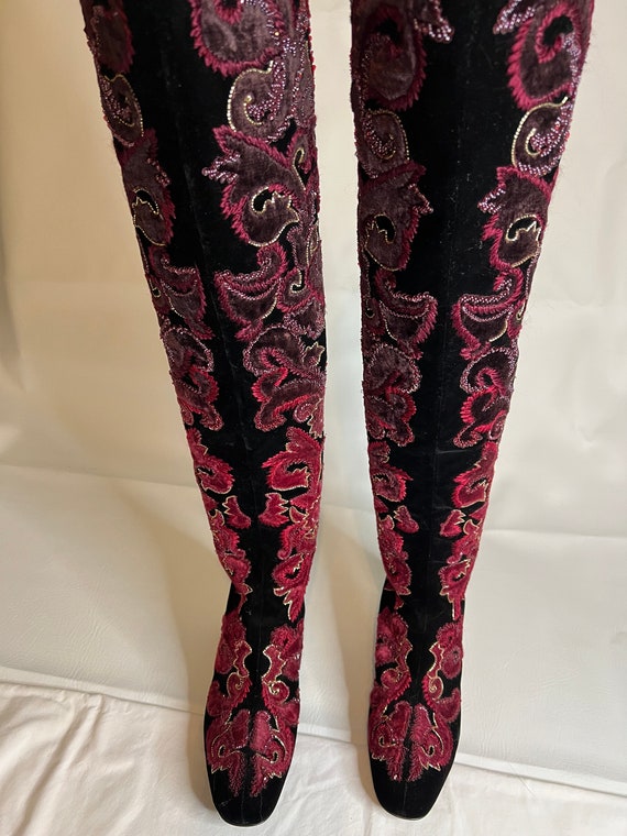Black Velvet and Red Embroidered Beaded Boots
