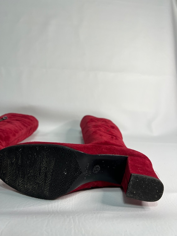 Red Suede Embroidered Knee Boots - image 5