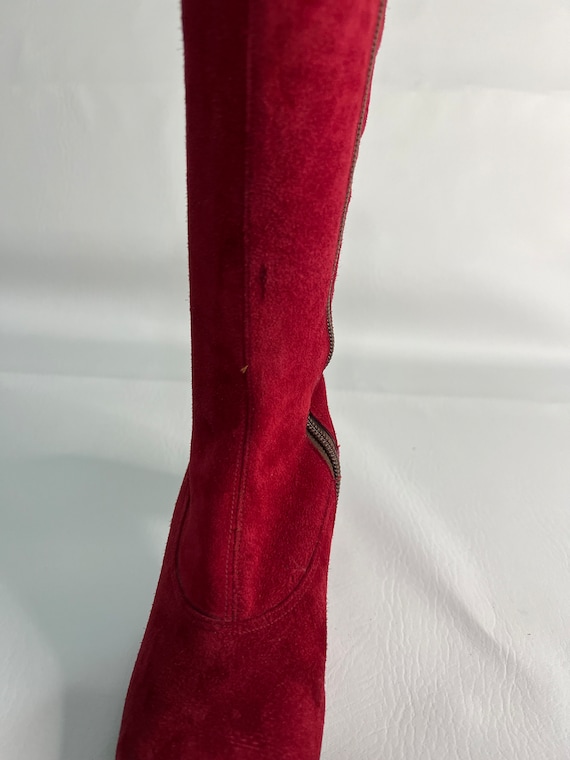 Red Suede Embroidered Knee Boots - image 8
