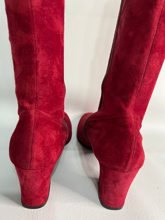 Red Suede Embroidered Knee Boots - image 2