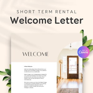 Plantilla de carta de bienvenida de Airbnb Airbnb Canva Carta de agradecimiento de alquiler a corto plazo, membrete de alquiler vacacional editable imprimible VRBO EG2
