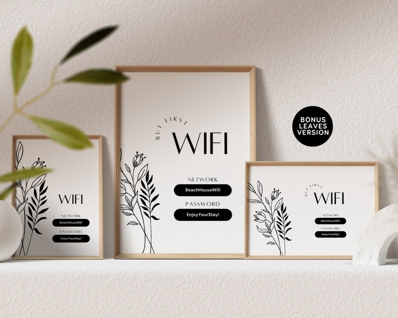 4x4 Passcode Vacation Rental Wifi Password Sign, Digital Airbnb Editable Template ...