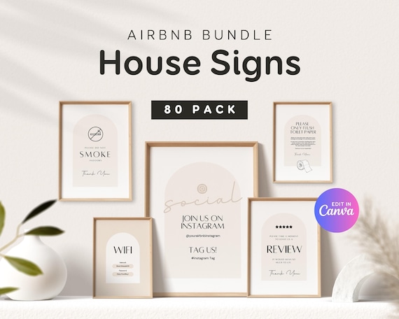 Airbnb Signs Bundle Canva Templates, Welcome Signs for Hosts, Vrbo house Signs, Guest Arrival Welcome Poster, Signs for Reviews 5 stars EG2