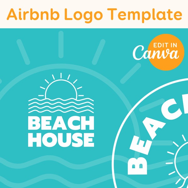 Vacation Rental Logo Design For Beach House, Airbnb, Short Term, Holiday Home, Sun, Waves, Surf, DIY, Canva Template, Editable SBH02