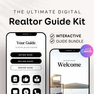 Digital Real Estate Agent Realtor Welcome Client Guide Templates Canva, Textable Marketing Bundle Buyer Seller Moving Digital Business Card