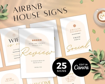 Airbnb Signs Boho Bundle Canva Templates, Vrbo Signage, Guest Arrival Welcome Poster, Signs for Reviews 5 Stars, Wifi Qr Code, Towel EG2