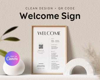 Airbnb Huisregels Wifi-welkomstbord - bewerkbare QR-code en gastinfo EG2