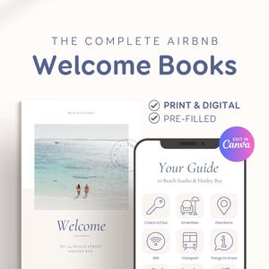 Airbnb Welcome Books - Printable & Digital Modern Beach House - Editable Canva Template BC1
