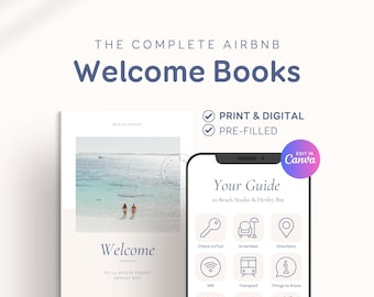 Airbnb Welcome Books - Printable & Digital Modern Beach House - Editable Canva Template BC1