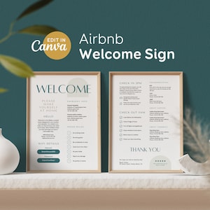 Modern Airbnb Welcome Sign, Vacation Rental House Sign, Vrbo Rental House Sign, Digital Download Canva Template, Checklist, WiFi, Flyer EG2