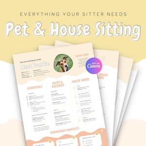 Printable Pet Sitter Notes - Editable Dog, Puppy and Cat Care House Sitting Instructions & Checklist