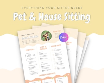 Afdrukbare aantekeningen huisdieroppas: bewerkbare instructies en checklist voor honden-, puppy- en kattenverzorging House
