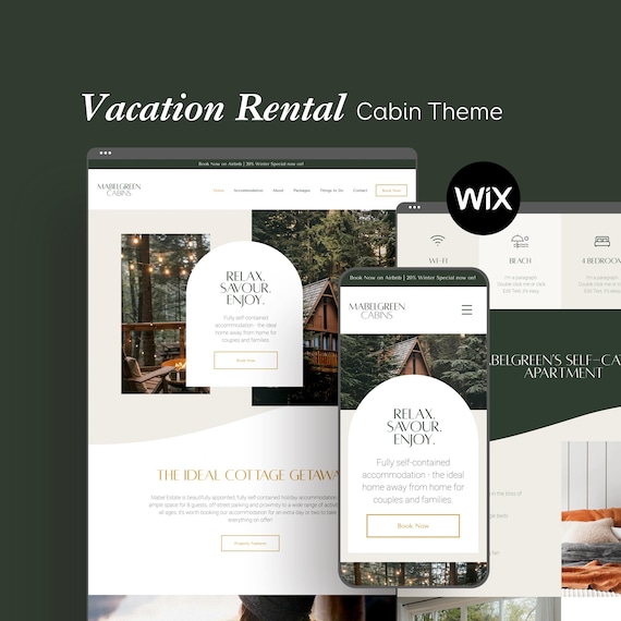 Airbnb Website Template - Editable Vacation  House Rental Website - BnB Cabin Lake House Rental, Professional Wix Site EG3