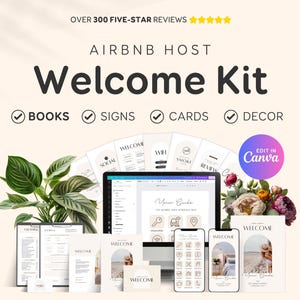 Airbnb Welcome Pack Bundle Kit, Host Template Package, Printable Digital Welcome Book Guidebook, Signage, Vrbo Modern Vacation Rental EG2
