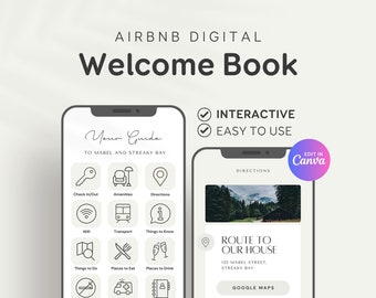 Airbnb Welcome Book Airbnb Canva, Modern Digital Welcome Book Template for Cottage, Cabin, Mountains,Lake House Manual, Vacation Rental EG02