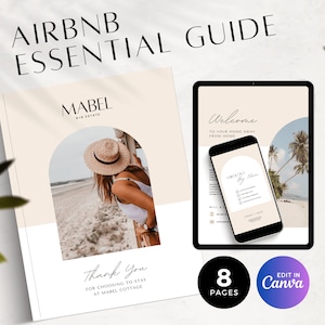 Folleto de Airbnb Plantilla de libro de bienvenida Sencillo Gracias por reservar, Carta de bienvenida imprimible, Alquiler vacacional a corto plazo, Canva EG2