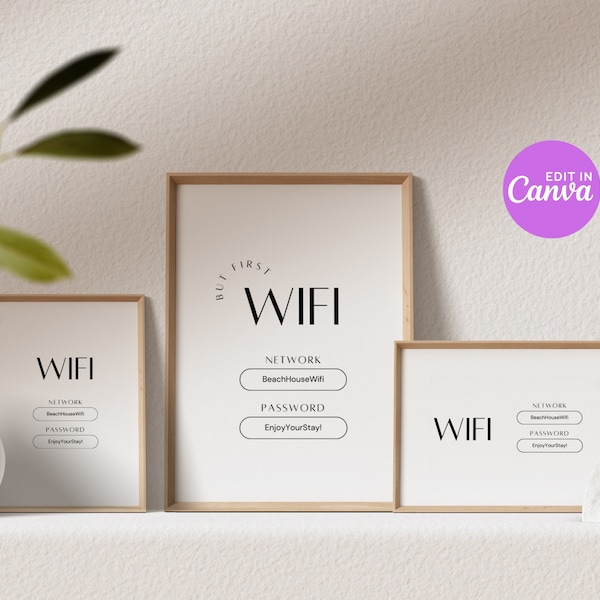 Vacation Rental Wifi Password Sign, Digital Airbnb Editable Template, Printable, Vrbo, Guest Room Wifi Sign, Download, Canva 4x6, 5x7, 4x4