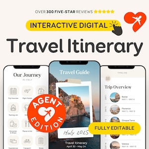 Travel Agent Itinerary Template for Clients, Editable Travel Guide Travel Business Digital ebook Interactive PDF Canva Travel Agency planner