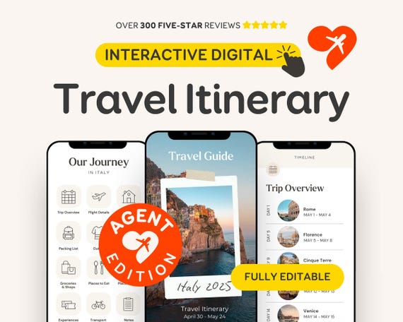 Travel Agent Itinerary Template for Clients, Editable Travel Agency Business | Digital ebook Interactive PDF Canva