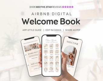 Modern Airbnb Welcome Book Guide Template: Guest Guidebook for Vacation Rental House Manual, Digital Mobile (Editable Download) EG2