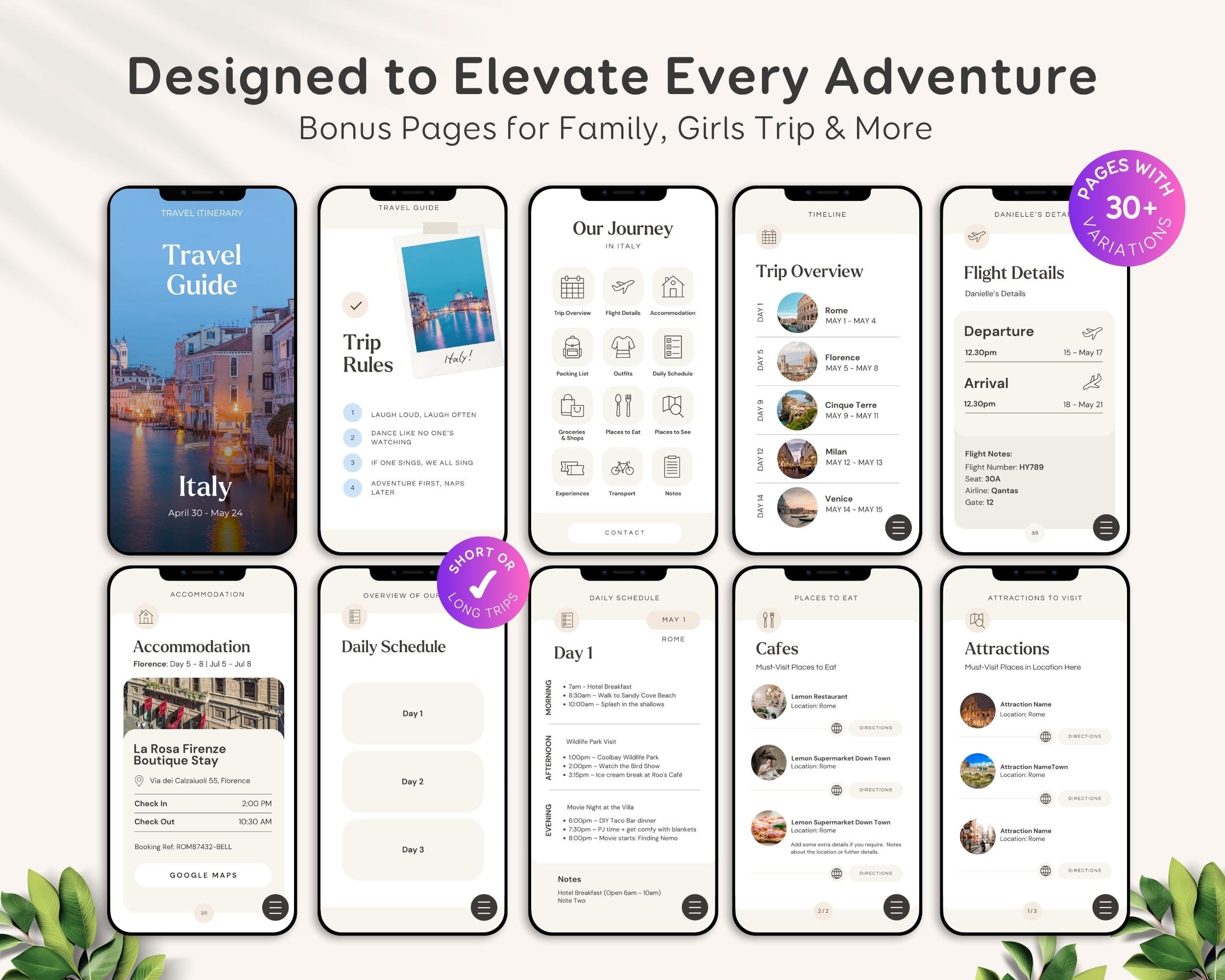 Mobile Travel Itinerary Template: Editable Canva Trip Planner (digital ...