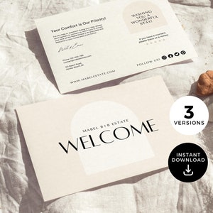 Modèle de carte de bienvenue Airbnb, carte de bienvenue Vrbo, carte d'hôte, carte postale de bienvenue, carte d'évaluation de l'hôte, location courte durée, toile, EG2 moderne