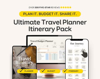Ultimate Travel Trip Planner & Itinerary | Printable Digital Planner PDF + Travel Budget Sheet + Mobile Itinerary Editable Template Download