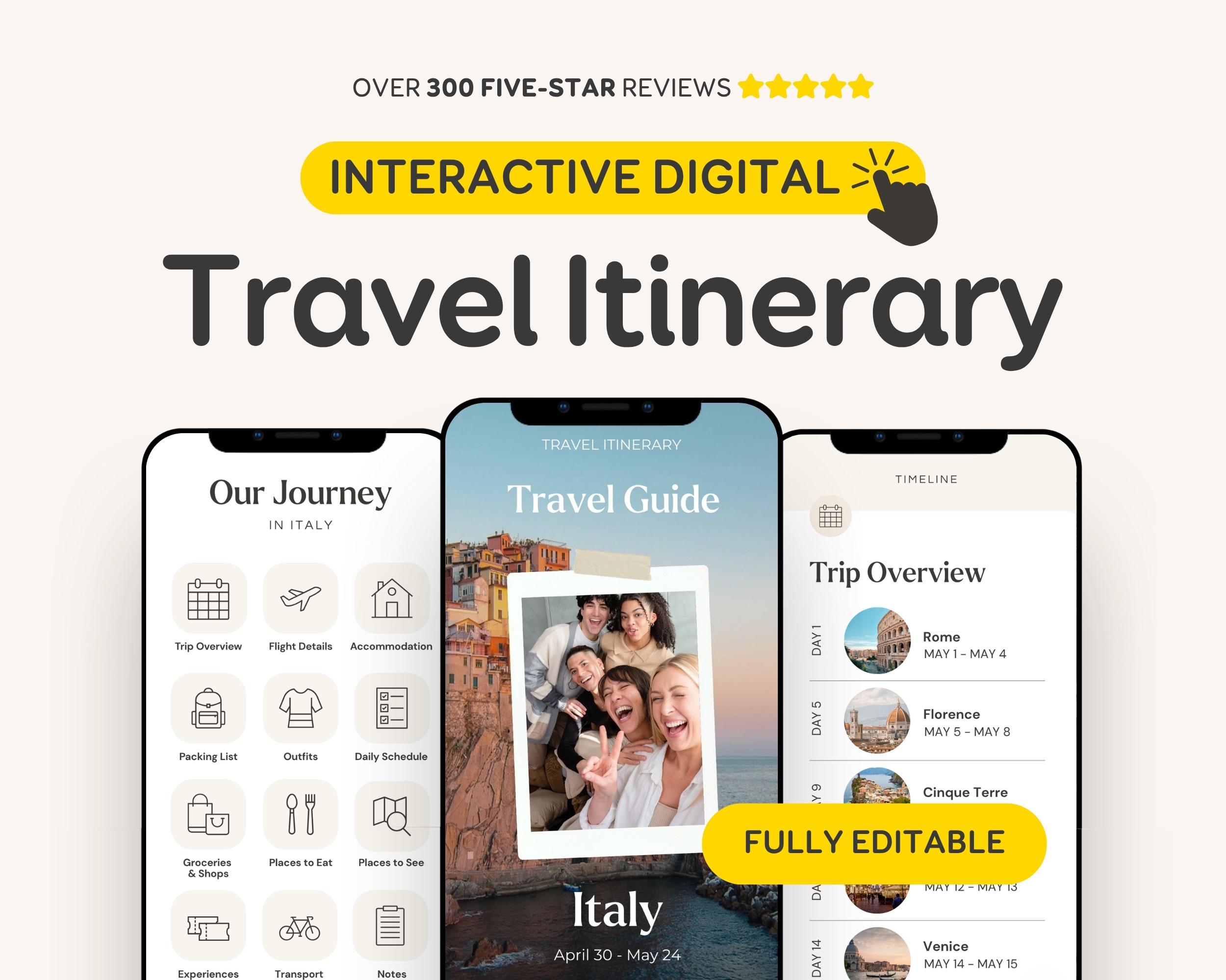 Mobile Travel Itinerary Template: Editable Canva Trip Planner (digital ...